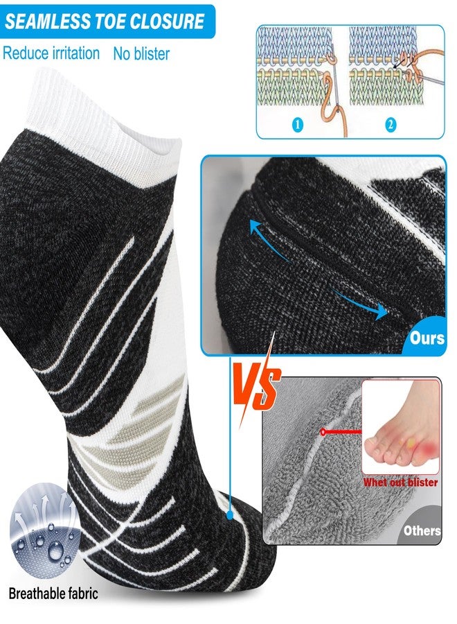 Hylaea No Show Running Athletic Anti-Blister Wicking Coolmax Socks, Seamless Anti-odor 3 Pairs Black Grey White Medium - Image 2